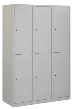 Lockerkast. 180 x 120 x 50 cm (HxBxD). 3 kolommen met 2 deurtjes per kolom en gladde deuren