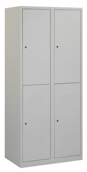 Lockerkast. 180 x 80 x 50 cm (HxBxD). 2 kolommen met 2 deurtjes per kolom en gladde deuren