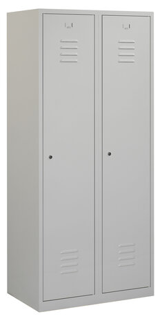 Lockerkast 180 x 80 x 50 cm (HxBxD) met ventilatie sleuven in deur. Scheiding schoon / vuil.