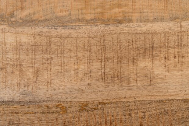 Parel eettafel met mangohouten ovale blad in naturel of zwarte kleur en zwarte grondplaat. Verkrijgbaar in diverse afmetingen.