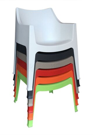 Terrasstoel Cocolona in 6 kleuren. Prima stoel voor uw buitenterras of binnentuin. Goed stapelbaar en 100% recyclebaar. Alleen verkrijgbaar per 4 stuks!