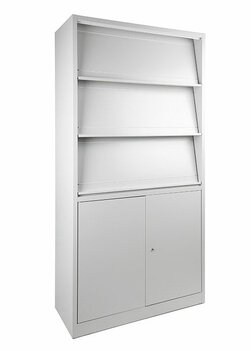 Folderkast / tijdschriftenkast met onderkast afsluitbaar. Folderkast / tijdschriftenkast met onderkast afsluitbaar.