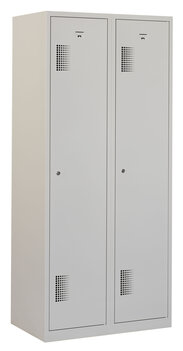 Lockerkast 180 x 80 x 50 cm (HxBxD) met perforatie ventilatie in deur en scheiding schoon / vuil. Lockerkast 180 x 80 x 50 cm (HxBxD) met perforatie ventilatie in deur en scheiding schoon / vuil.