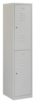 Lockerkast. 180 x 40 x 50 cm (HxBxD). 1 kolom met 2 deurtjes en ventilatie sleuven. Lockerkast. 180 x 40 x 50 cm (HxBxD). 1 kolom met 2 deurtjes en ventilatie sleuven.