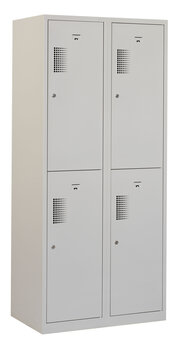 Lockerkast. 180 x 80 x 50 cm (HxBxD). 2 kolommen met 2 deurtjes per kolom en perforatie ventilatie in deur Lockerkast. 180 x 80 x 50 cm (HxBxD). 2 kolommen met 2 deurtjes per kolom en perforatie ventilatie in deur